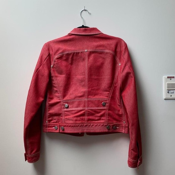 (SOLD) BCBG Maxazria Red Denim Jacket with White Contrast Stitching - Picture 5 of 6